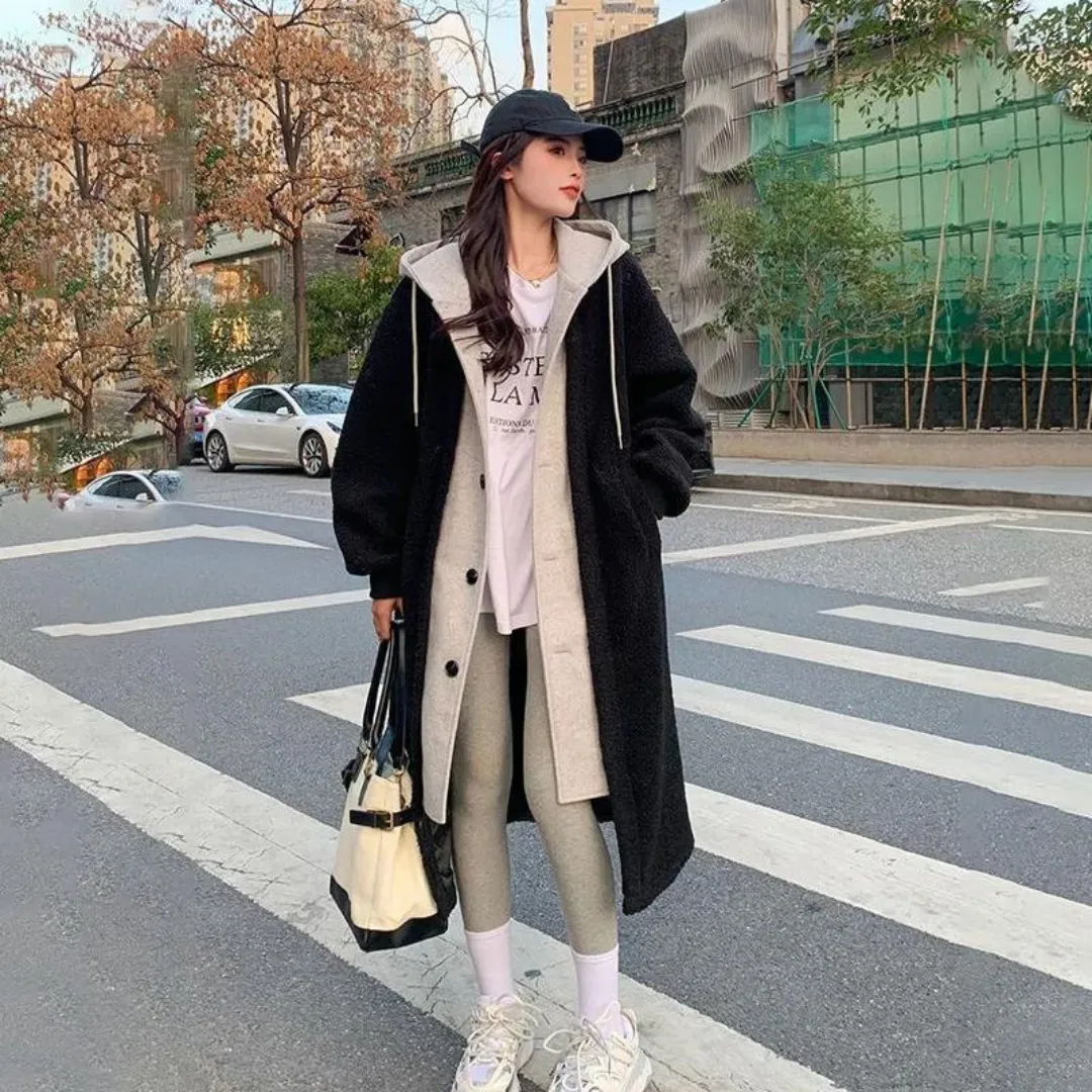 Women's Winter Long Hooded Oversize Jacket | Button Down