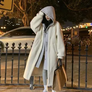 Women's Winter Long Hooded Oversize Jacket | Button Down