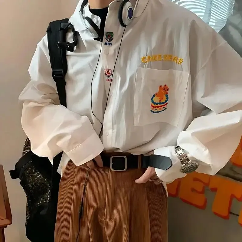 Y2K Oversized Jacket with Charming Bear Embroidery
