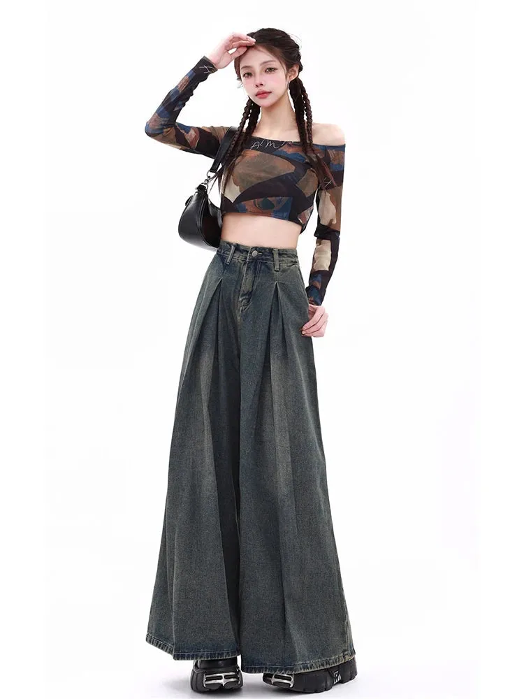 Y2K Pleated Denim Jeans