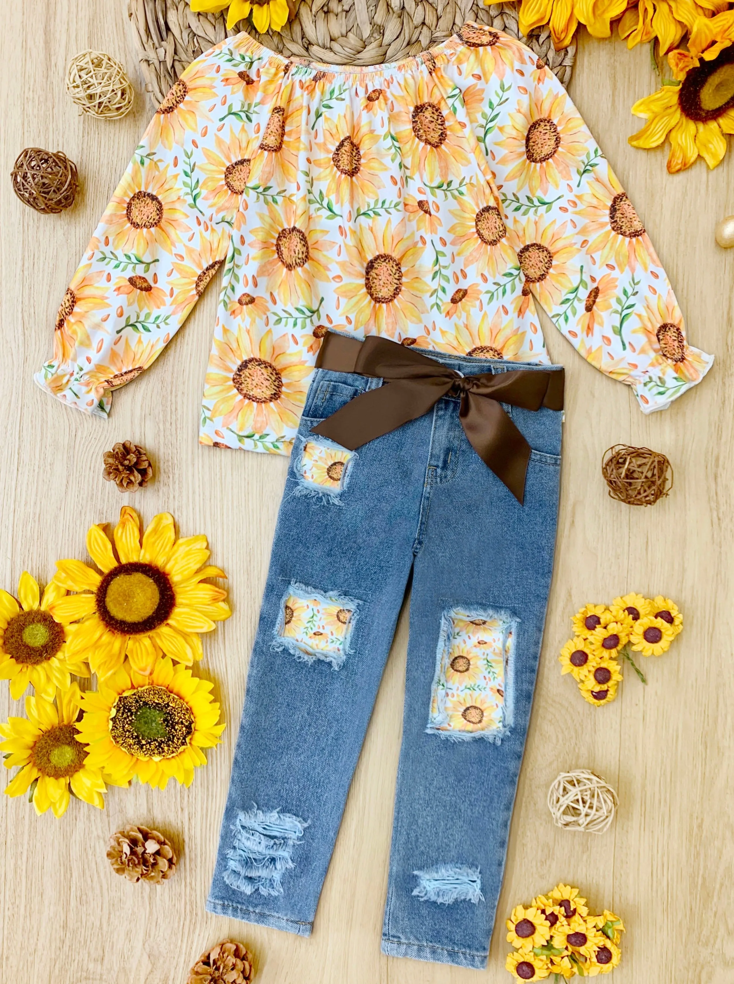 You're My Sunshine Patched Jeans Set