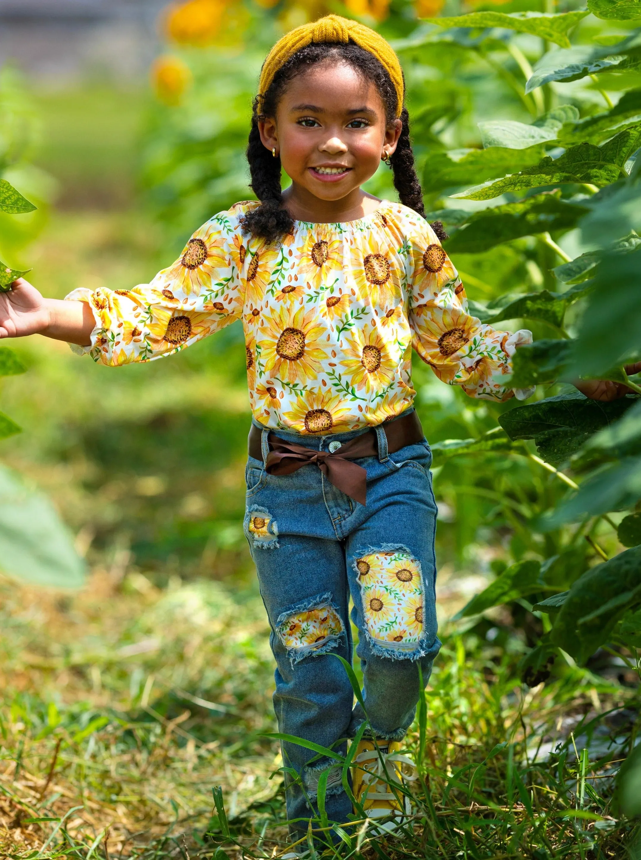 You're My Sunshine Patched Jeans Set