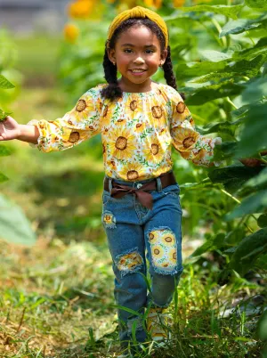 You're My Sunshine Patched Jeans Set