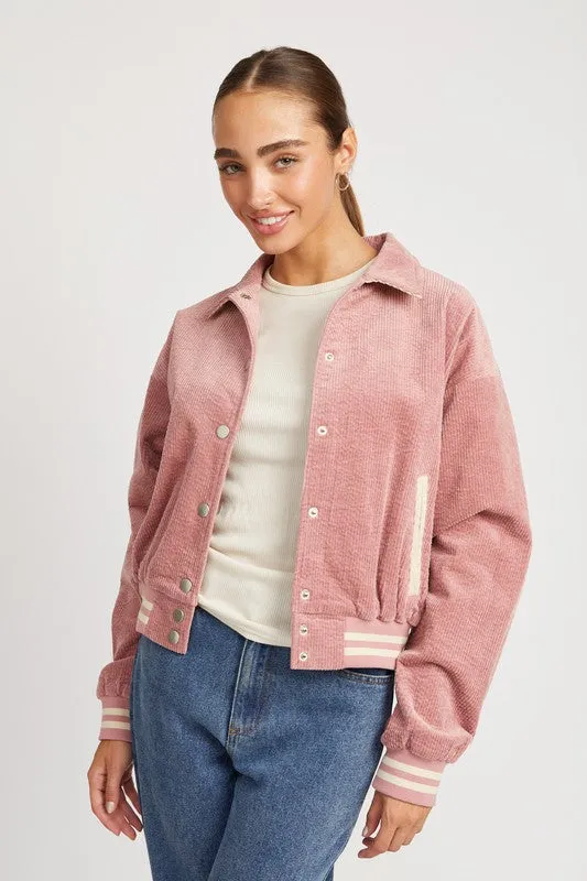 Zita Bomber Jacket - Rose Pink, Lightweight, Snap Closure