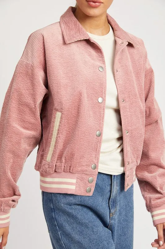 Zita Bomber Jacket - Rose Pink, Lightweight, Snap Closure