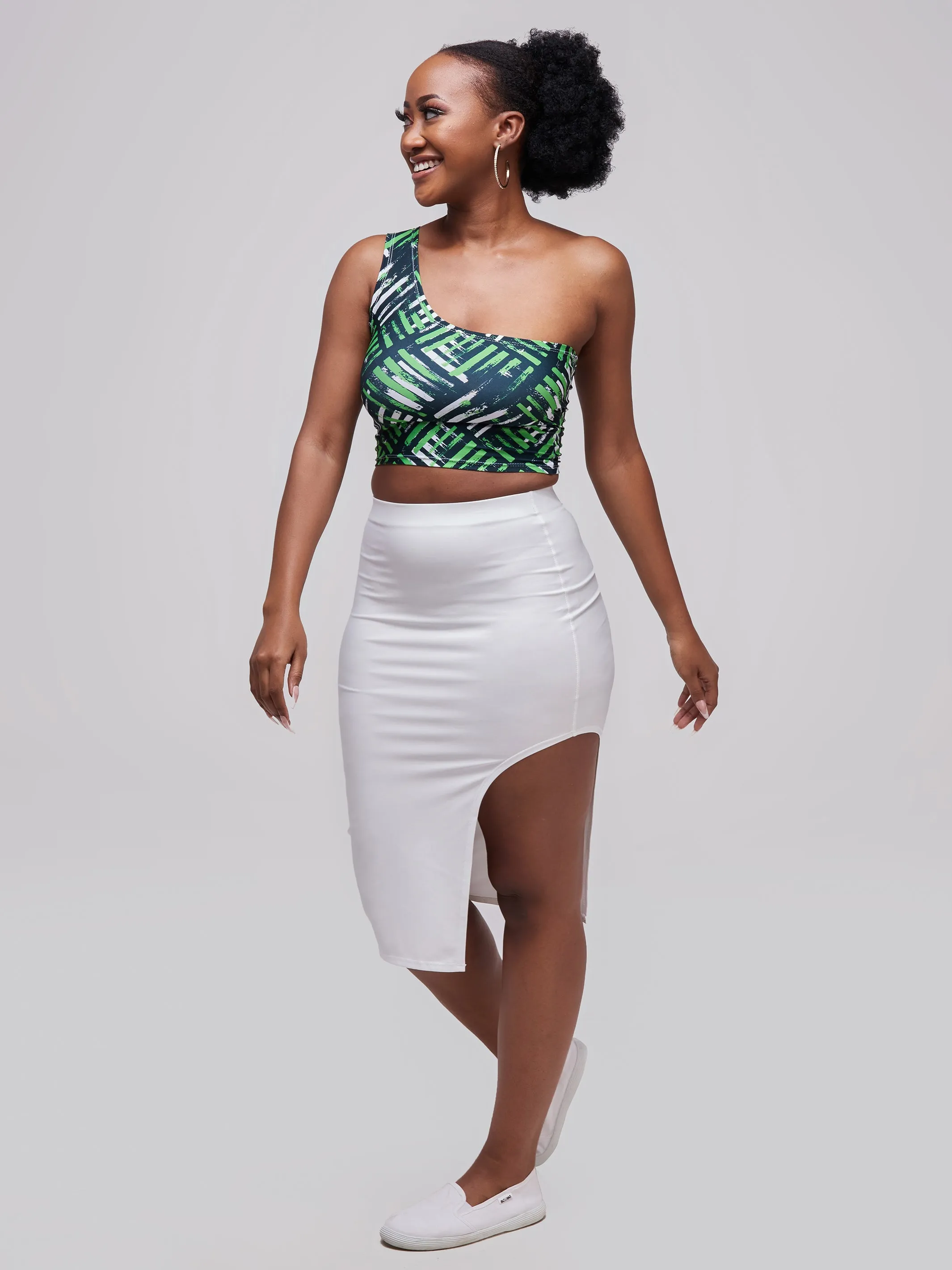 Zoya Essentials Side Cut Midi Skirt - White